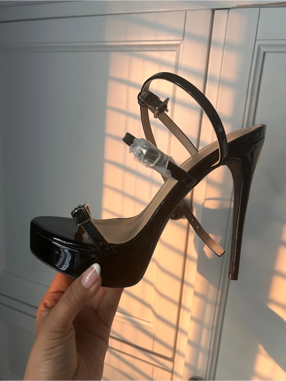 Black Patent Platform Stiletto Sandals - Women